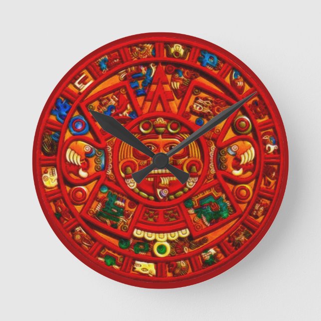 Red Mayan Sun Disk Aztec Histórico Relógio (Frente)