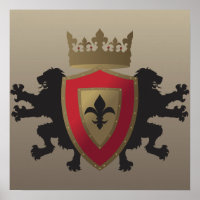 Red Medieval Lion Heraldry Poster