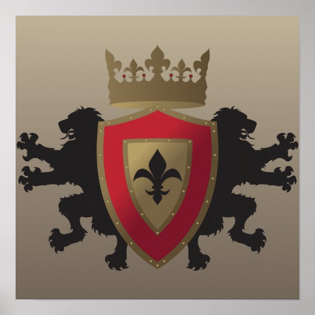 Red Medieval Lion Heraldry Poster (Frente)