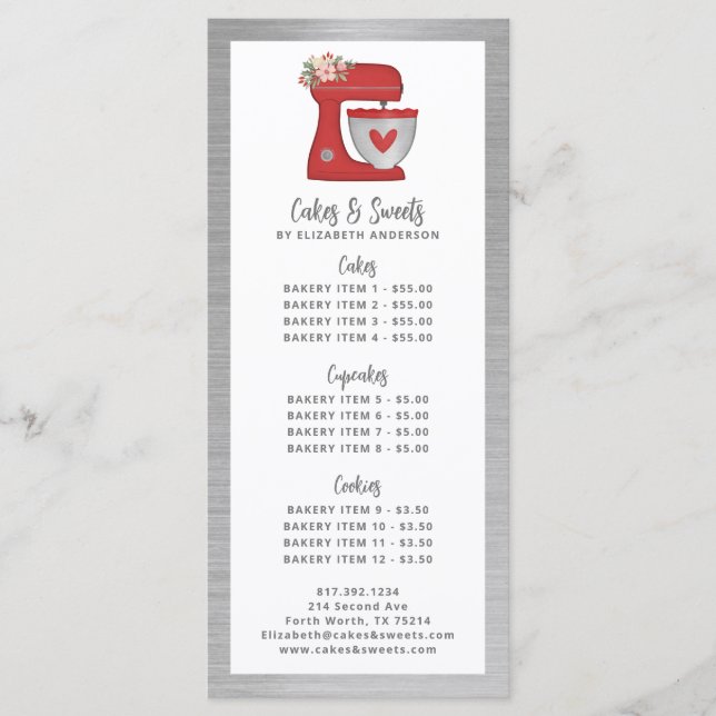 Red Mixer Bakery Pastry Chef Dessert Menu (Frente)