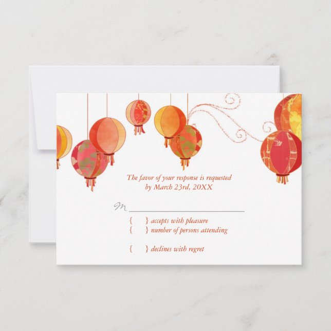 Red Modern Paper Lanternas Casamento Branco RSVP (Frente)