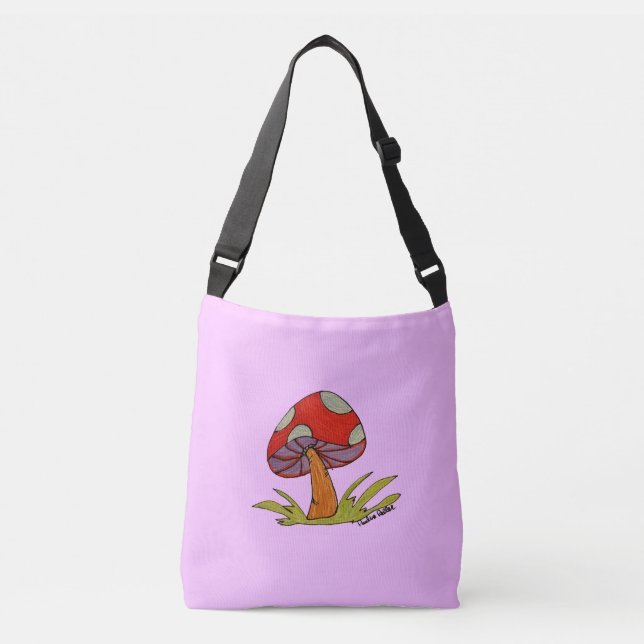 Red Mushroom with light purple background Tote (Frente)