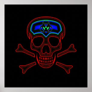 Red Neon Skull & Crossbones Poster