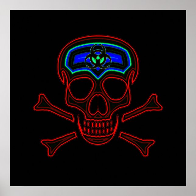 Red Neon Skull & Crossbones Poster (Frente)