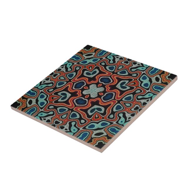 Red Orange Dark Teal Blue Tribe Art (Lateral)