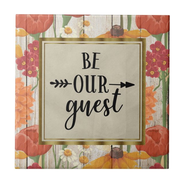 Red Orange Floral Wood Seja Nosso Convidado (Frente)