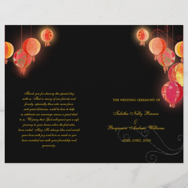 Red Paper Lanterns Wedding Bi Fold Program (Frente)