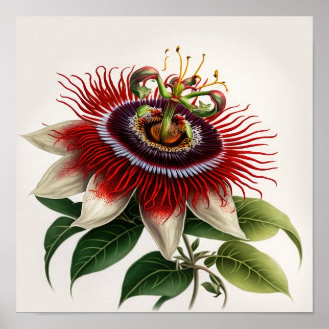 Red Passion Flower Art Impressão Poster (Frente)