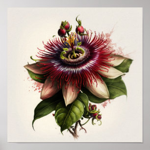 Red Passion Flower Art Impressão Poster