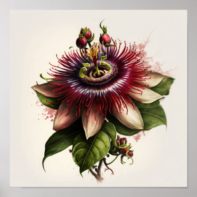 Red Passion Flower Art Impressão Poster (Frente)