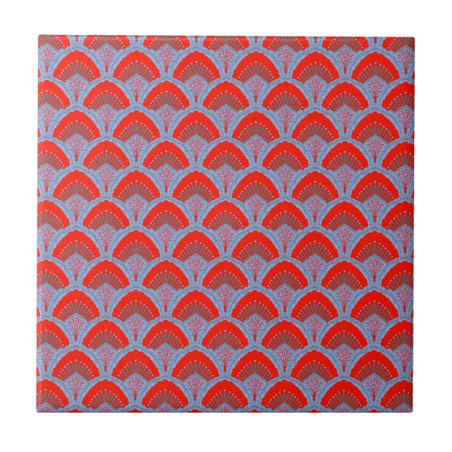 Red Peacock Feather Decorative Ceramic Tile (Frente)