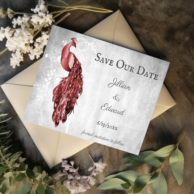 Red Peacock Salve O Anúncio De Data (Red Peacock Save the Date)