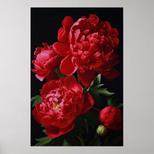 Red Peonies Flower Art Impressão Poster