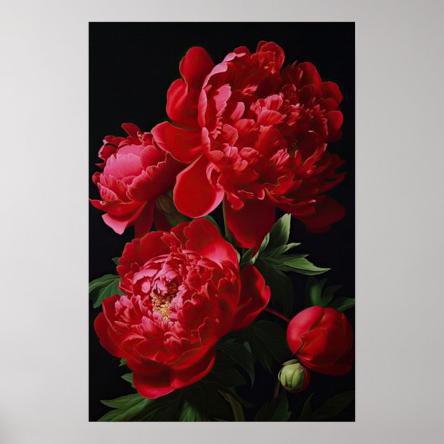 Red Peonies Flower Art Impressão Poster (Frente)