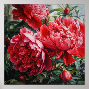Red Peonies Flower Art Impressão Poster