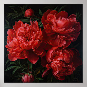 Red Peonies Flower Art Impressão Poster