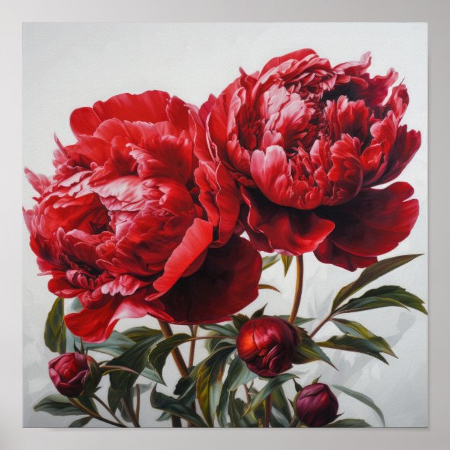 Red Peonies Flower Art Impressão Poster (Frente)