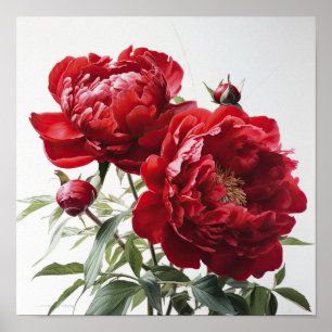 Red Peonies Flower Art Impressão Poster