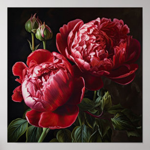 Red Peonies Flower Art Impressão Poster