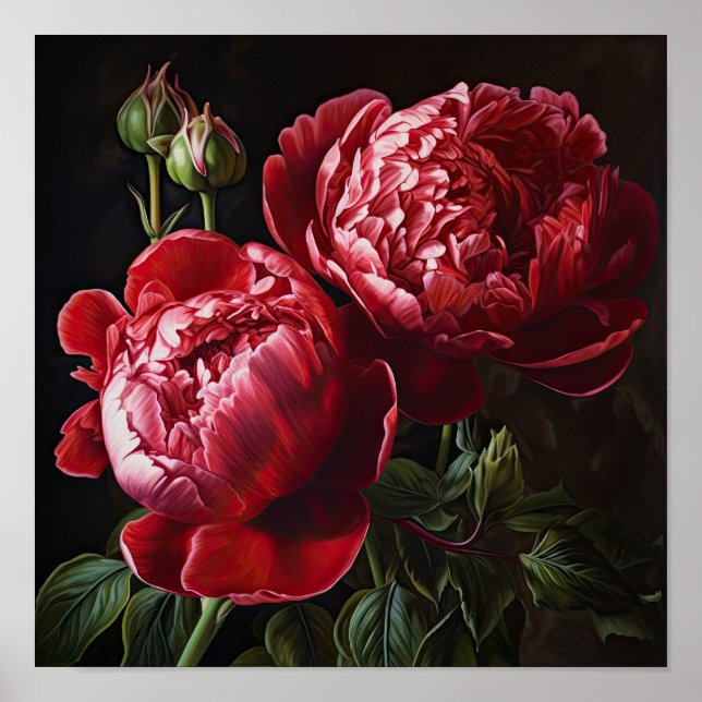 Red Peonies Flower Art Impressão Poster (Frente)