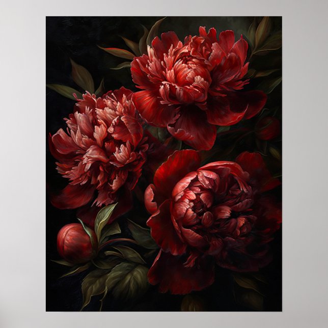 Red Peony Flowers Art Impressão Poster (Frente)