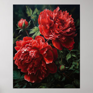 Red Peony Flowers Art Impressão Poster