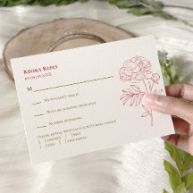 Red Peony Line Desenhando Convite De Casamento,