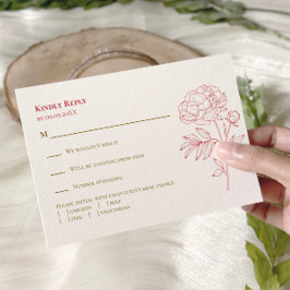 Red Peony Line Desenhando Convite De Casamento,
