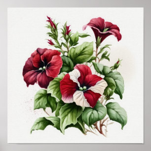 Red Petunias Flower Art Impressão Poster