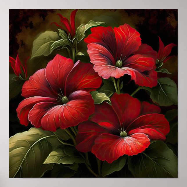 Red Petunias Flower Art Impressão Poster (Frente)