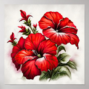 Red Petunias Flower Art Impressão Poster