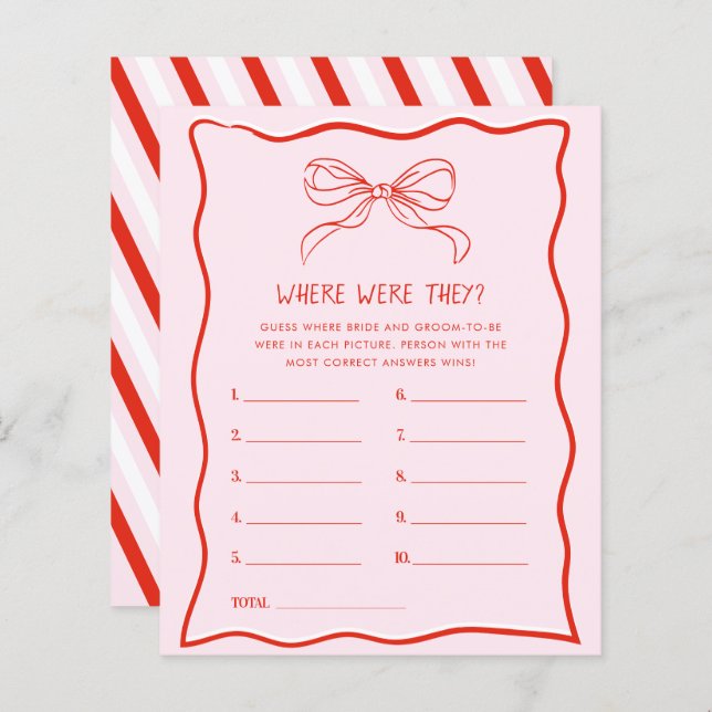 Red Pink Hand Drawn Bow Where Were They Xmas Game (Frente/Verso)