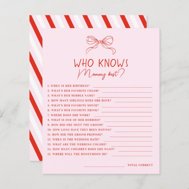 Red Pink Hand Drawn Bow Who Knows Mommy Best Game (Frente/Verso)