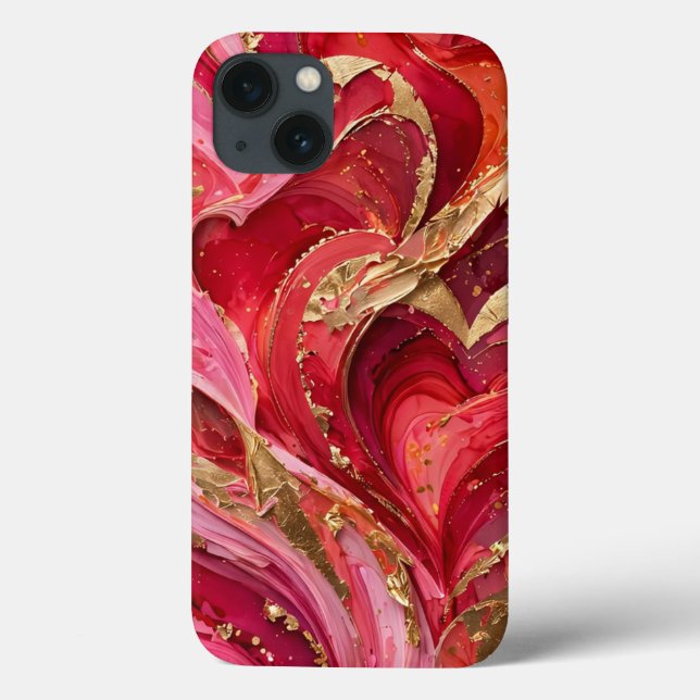 Red & Pink Marble Gold iPhone 13 Case (Verso)