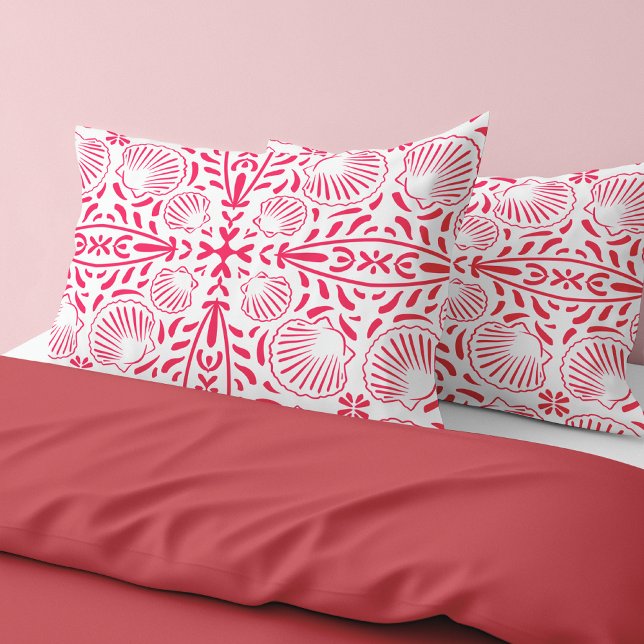 Red Pink Sheashells Coral Modern Bold Beach House (Red Pink Sheashells Coral Modern Bold Beach House Pillow Case)