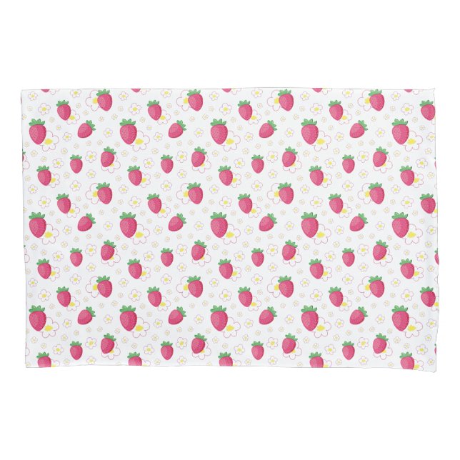 Red Pink Strawberry Pattern Cute Flowers (Frente)