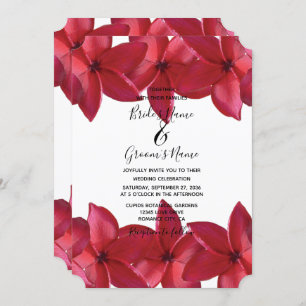 Red Plumeria Frangipani Convites para Casamento