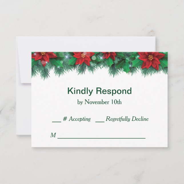 Red Poinsettia Border Wedding RSVP (Frente)