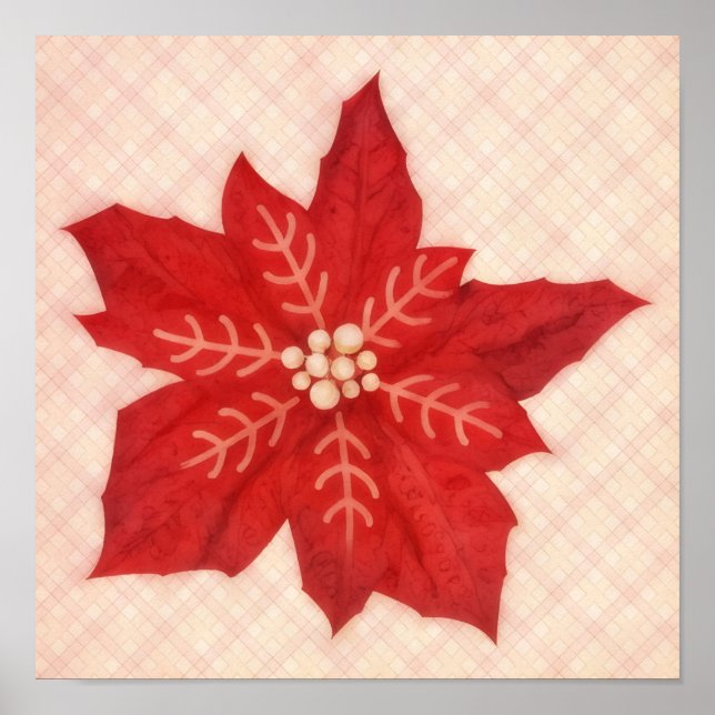 Red Poinsettia Flower Christmas Holiday Art Poster (Frente)