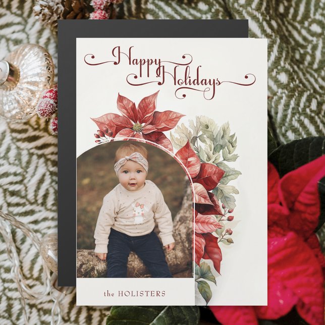 Red Poinsettias Happy Holidays Script Fotografia (Criador carregado)