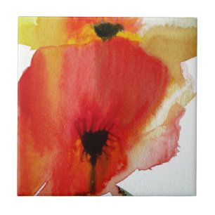 Red Poppies aquarela arte floral moderna