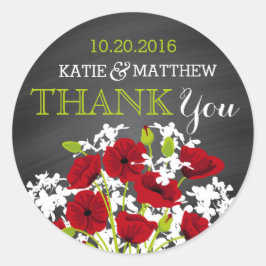 Red Poppy Chalkboard Moderno Obrigado Etiqueta