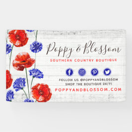 Red Poppy & Cornflower Rusflower Wood Floral Bouti