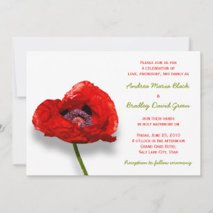 Red Poppy no Convite para Casamento Branco