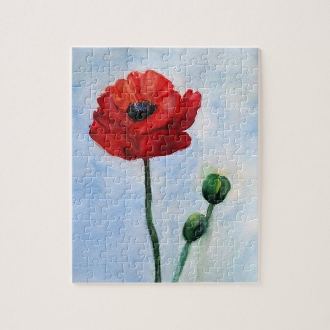 Red Poppy Watercolor Art Quebra-cabeça (Vertical)