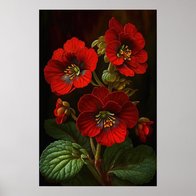Red Primrose Flowers Art Impressão (Frente)