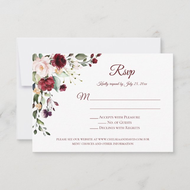 Red Purple White Floral Red Back RSVP (Frente)