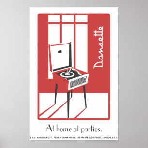 Red Retro Dansette player Pop Art poster