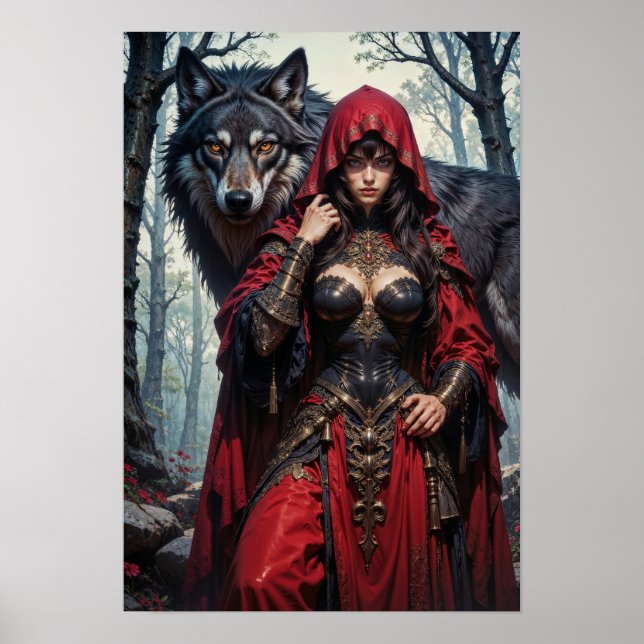 Red Riding Huntress with Wolves Poster (Frente)
