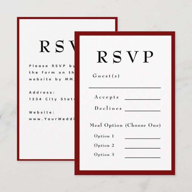 Red Romantic and Timeless Wedding RSVP (Frente/Verso)